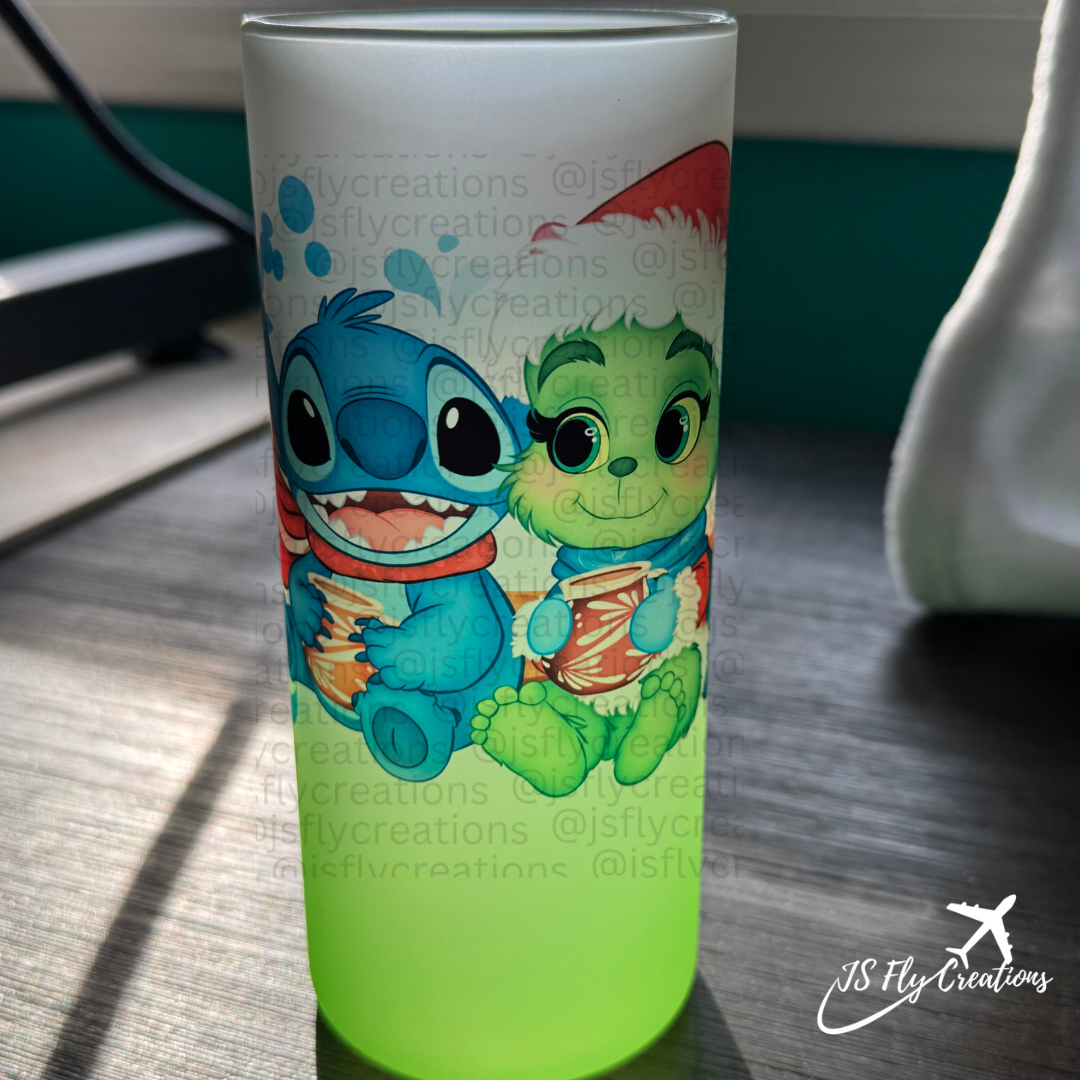 18oz Green Gradient Frosted Glass Cup - Mean One with Blue Alien