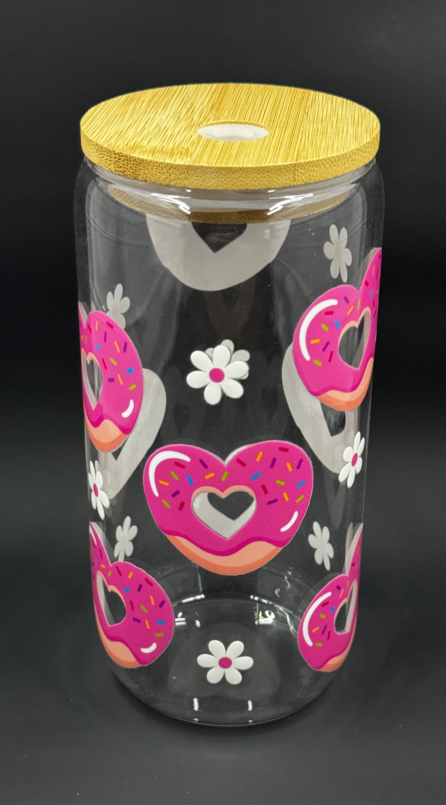 Donut Hearts 16oz Glass Cup
